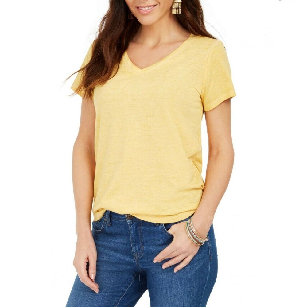 Style & Co XS Yellow Burnout VNeck TShirt NWT CQ11
